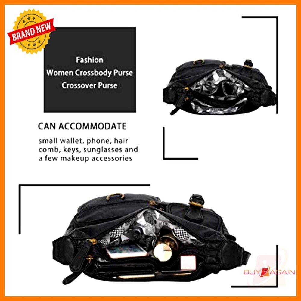 Soft PU Leather Crossbody Bag Adjustable Strap Multiple Pockets Lightweight - Picture 5 of 7